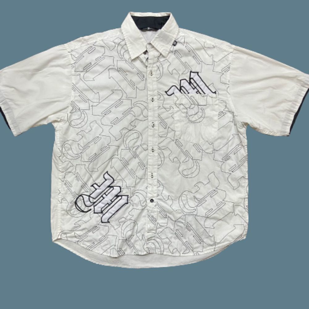 Makaveli Branded Vintage Y2K Embroidered White Black Button Front Shirt Men's XL